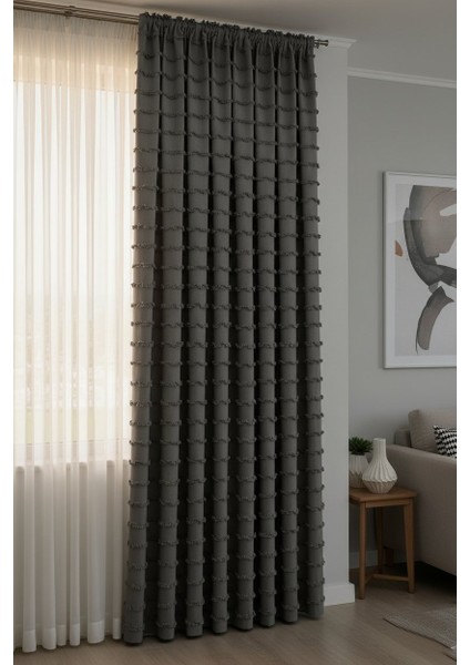 Iskandinav Şeritli Antrasit Fon Perde 1x3 Sık Pile Salon&yatak Odası Fon Perde