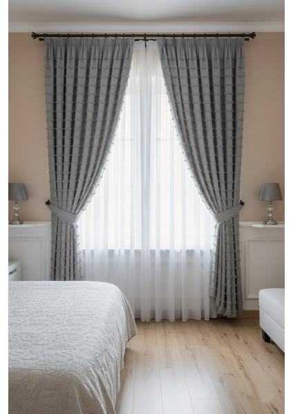 Iskandinav Şeritli Gri Fon Perde 1x3 Sık Pile Salon&yatak Odası Fon Perde