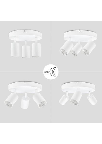 Modern3 Beyaz Mutfak,salon,giyinme Odası,cafeler Için Gün Işiğı Metal 3lü Spot(Ampul Dahil)