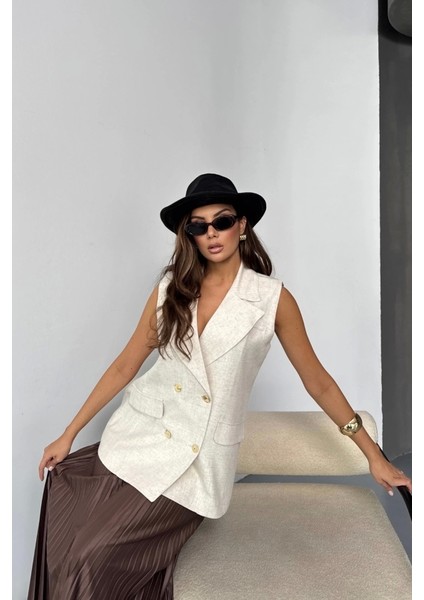 Gold Düğmeli Keten Yelek - Ham fiyatları