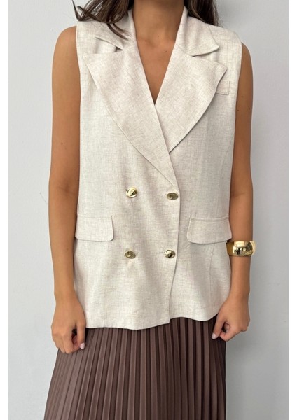 Gold Düğmeli Keten Yelek - Ham modelleri