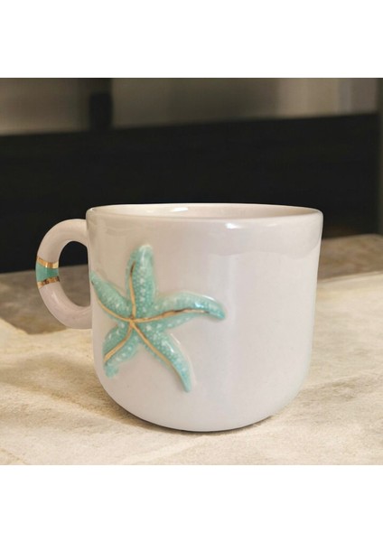 El Yapımı Seramik Gerçek 24K Altın Dekorlu Denizyıldızı Kupa modelleri