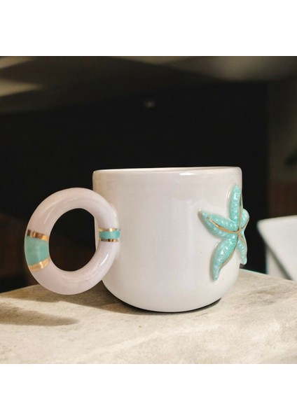 El Yapımı Seramik Gerçek 24K Altın Dekorlu Denizyıldızı Kupa fırsatları