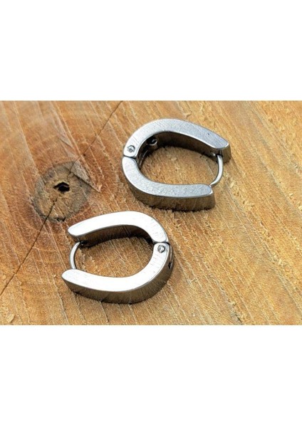 Çelik Gümüş Renk Düz Çift Unisex Küpe