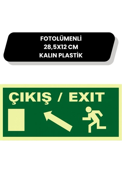 Fotolümenli Acil Çıkış Levhası Kalın Plastik Yön Ok Işaretli Exit Tabelası Yeşil Zemin fiyatları