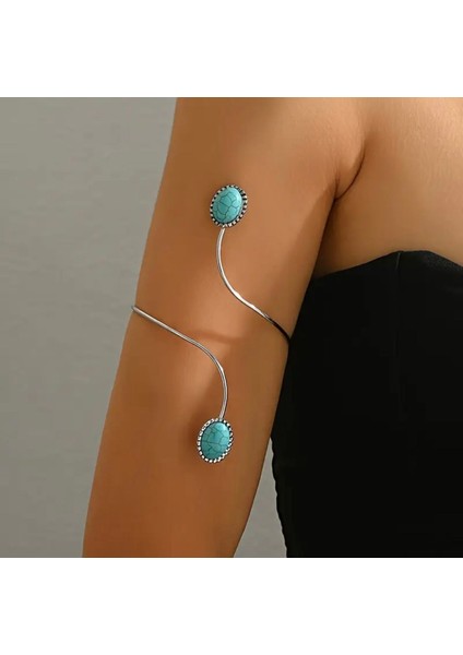 Turkuaz Mavi Taş Detaylı Otantik Pazubent - Ayarlanabilir Kol Bandı