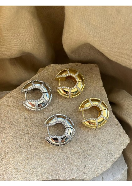 Gümüş Renkli Tombul U Taşlı Küpe fiyatları