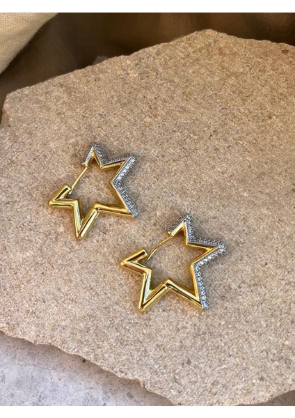 Taşlı Altın Renkli Yıldız Küpe fiyatları