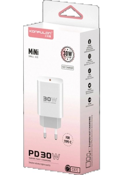 Konfulon C87C 30W Type-C Çıkışlı Ekstra DL51 1m Type-C To Type-C Kablolu Pd Şarj Cihazı - Beyaz fırsatları