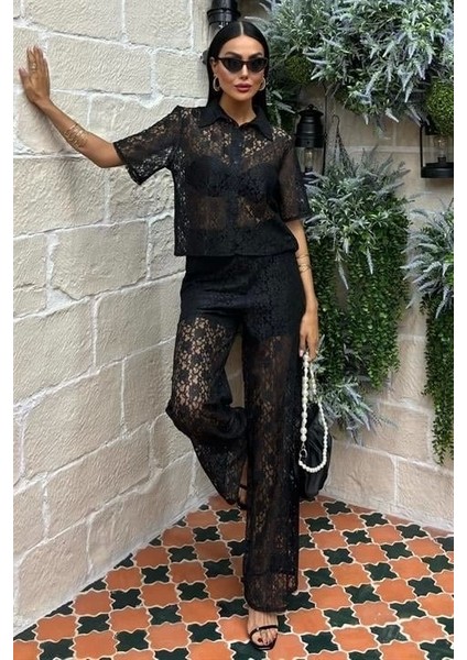 Pantolonu Astarlı Dantel Ikili Takım 10119