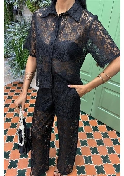 Pantolonu Astarlı Dantel Ikili Takım 10119 modelleri