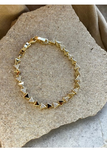 14K Taşlı Örüntü Üçgen Bileklik