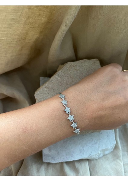 Yıldız Taşlı Gümüş Renkli Ince Bileklik