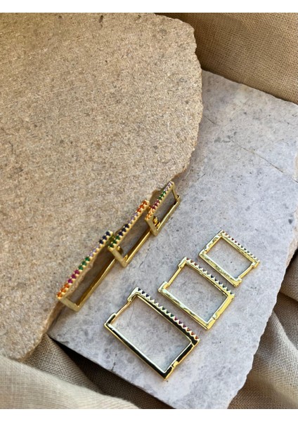 Renkli Taşlı Dikdörtgen Altılı Küpe fiyatları