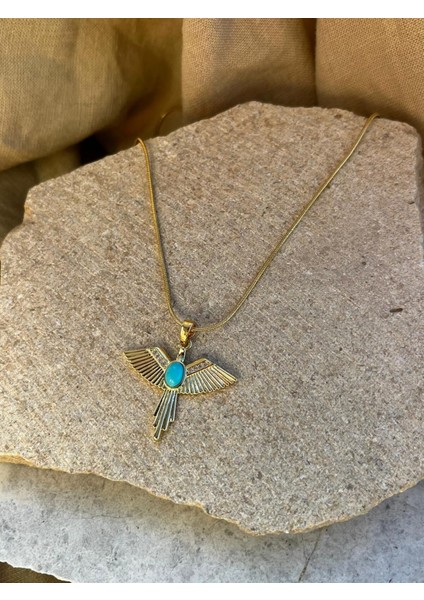 Taşlı Antik Kuş Uçlu Kolye