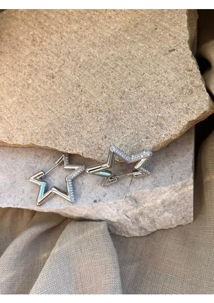 Taşlı Gümüş Renkli Yıldız Küpe fiyatları