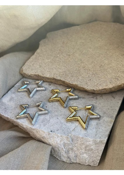 Taşlı Gümüş Renkli Yıldız Küpe modelleri