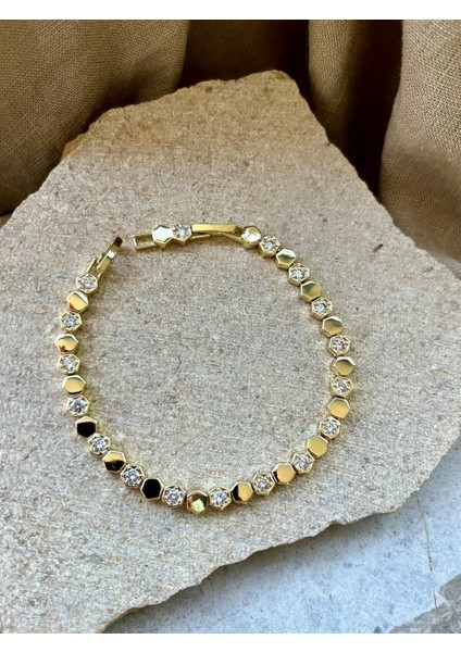 14K Taşlı Baklava Örüntü Bileklik