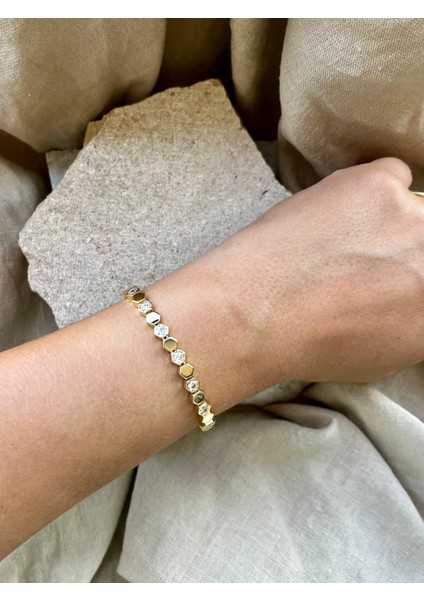 14K Taşlı Baklava Örüntü Bileklik modelleri