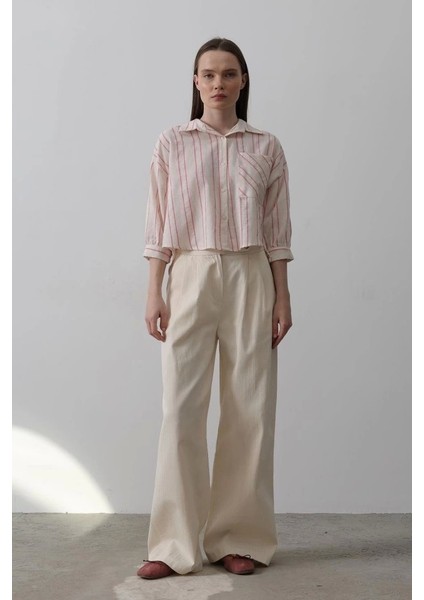 Çift Pileli Palazzo Pantolon - Natür fiyatları