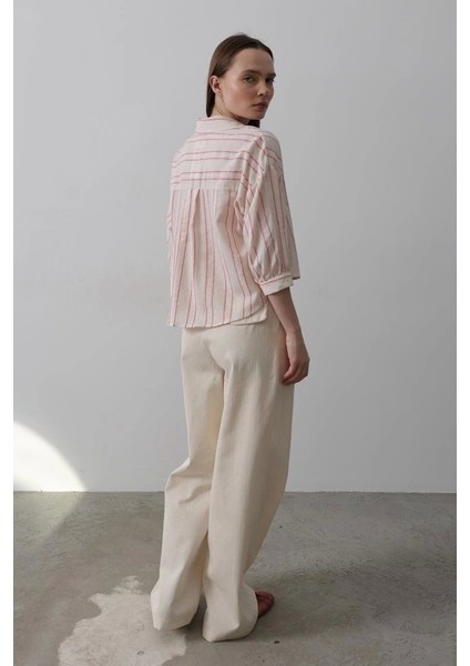 Çift Pileli Palazzo Pantolon - Natür fırsatları