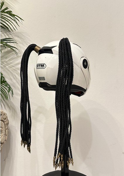 Motor & Motosiklet Siyah Çift Örgülü Saç Kask Dış Aksesuar modelleri