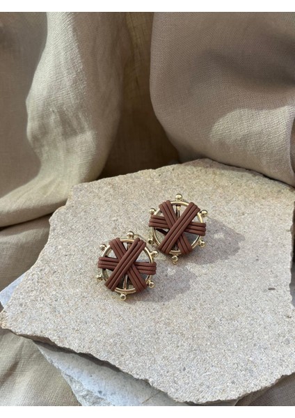 Kahverengi ve Sarı Dümen Küpe