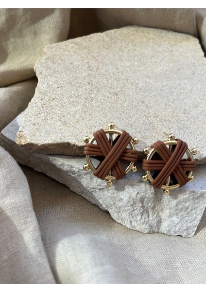 Kahverengi ve Sarı Dümen Küpe modelleri