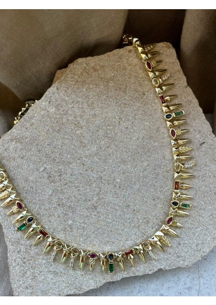 Renkli Taşlı Dişli Kolye