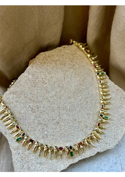 Renkli Taşlı Dişli Kolye fiyatları