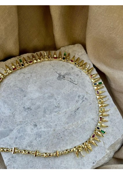 Renkli Taşlı Dişli Kolye modelleri