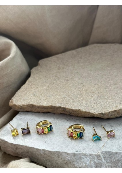 Renkli Taşlı Altın Renkli Altılı Küpe fiyatları