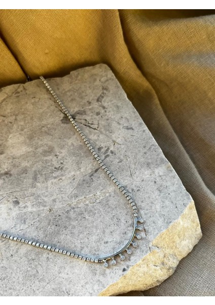 Taş Dizili Taş Uçlu Gümüş Renkli Kolye fiyatları