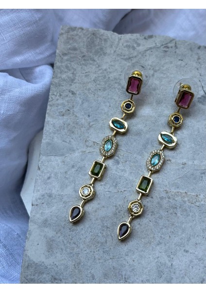 Sarkıt Renkli Taşlı Küpe