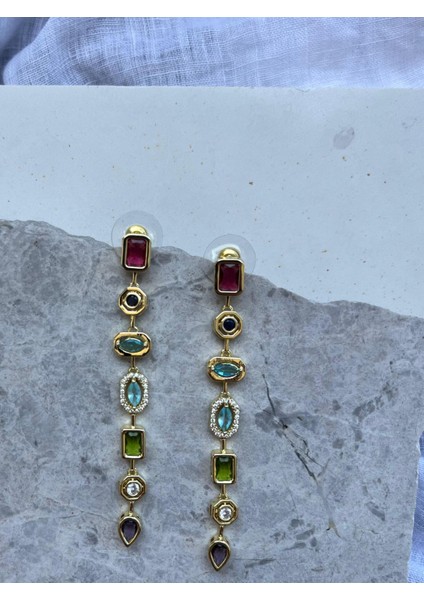 Sarkıt Renkli Taşlı Küpe modelleri