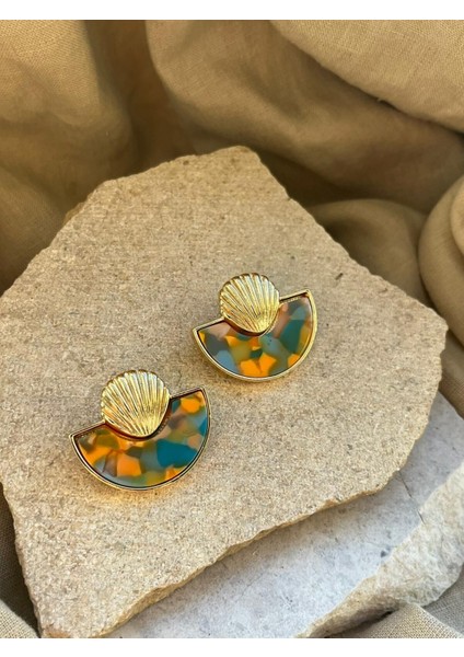 Deniz Kabuklu Pastel Renkli Yarım Daire Küpe fiyatları