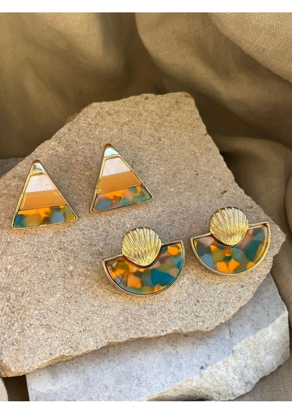 Deniz Kabuklu Pastel Renkli Yarım Daire Küpe modelleri