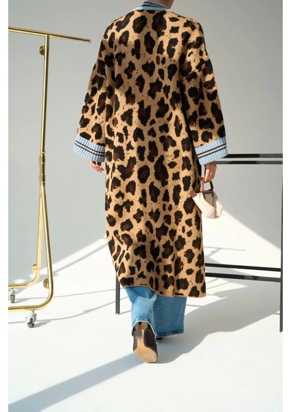 Uzun Leopar Hırka - Camel-Mavi fiyatları