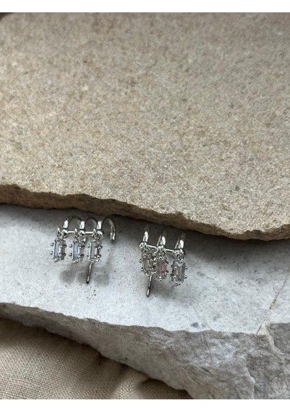 Gümüş Renkli Taşlı Çoklu Görüntülü Küpe fiyatları