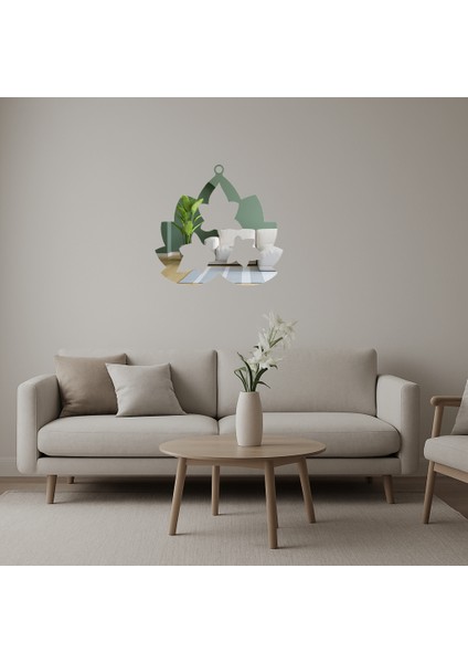 Yaprak ve Çiçek Motifli Duvar Aynalı Tablosu - SUAT4773-3951