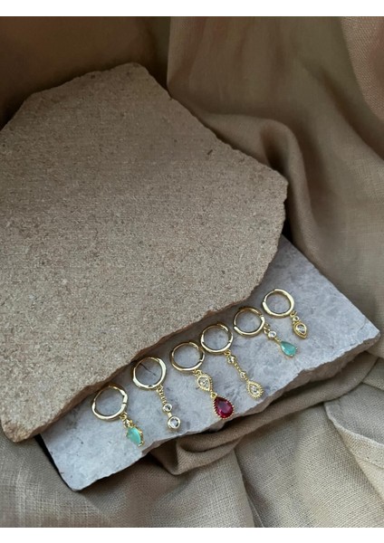 Taş Detaylı Altılı Küpe modelleri