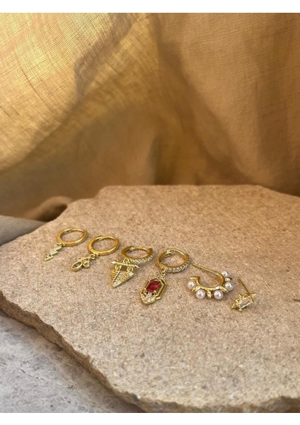 Inci Taşlı Altılı Küpe