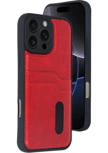 iPhone 16 Pro Kılıf Sara Kartvizitli Deri Kılıf - Kırmızı - SUAT1615-7821 fiyatları