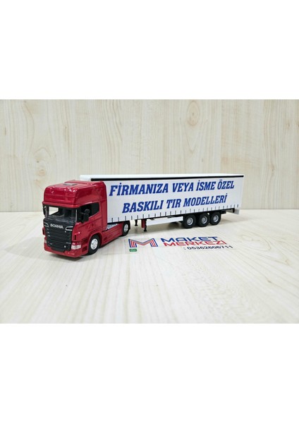 25 cm uzunlukta 1/64 ölçek Kırmızı SCANIA R730 TIR MAKETİ (firma ismi yazılabilir)