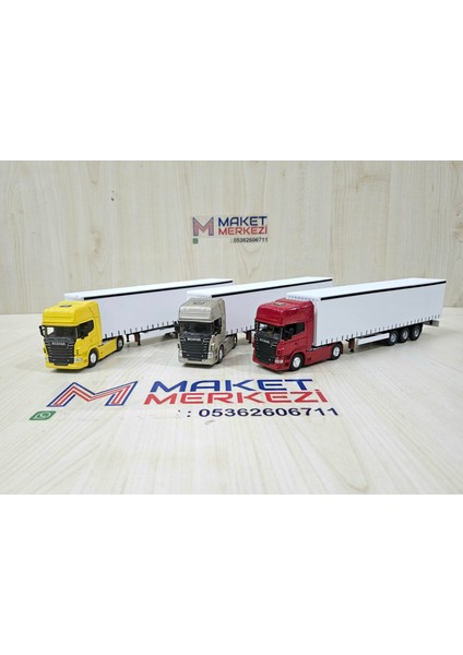 25 cm uzunlukta 1/64 ölçek Kırmızı SCANIA R730 TIR MAKETİ (firma ismi yazılabilir) modelleri