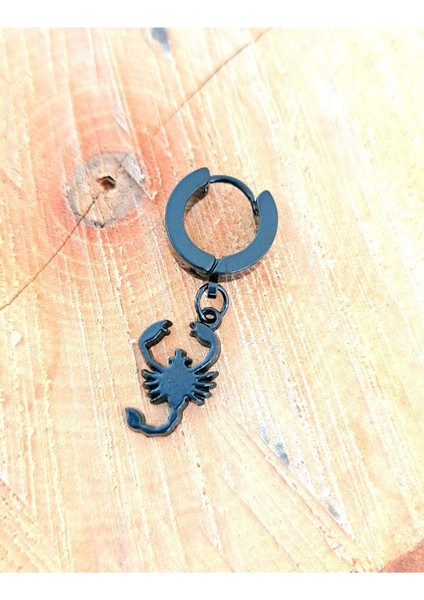 Çelik Akrep Figürlü Siyah Küpe