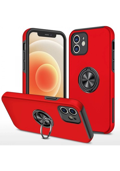 iPhone 12 Mini Kılıf Elit Yüzüklü Kapak - Kırmızı - SUAT7923-3020