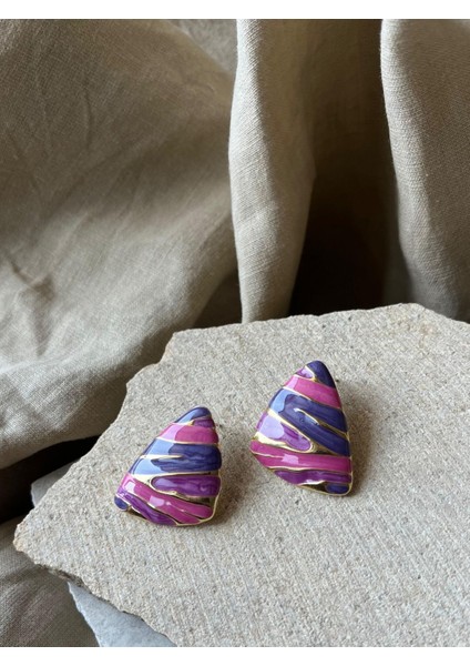 Üçgen Pembe Mor Desenli Küpe fiyatları