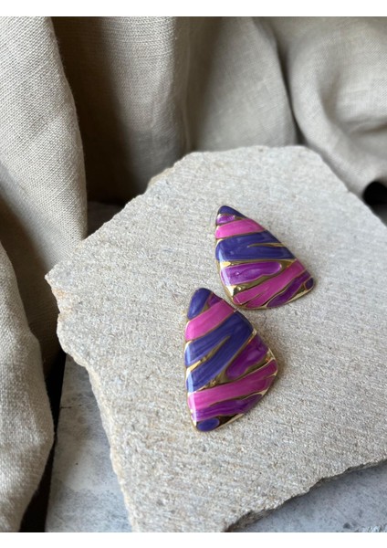 Üçgen Pembe Mor Desenli Küpe modelleri