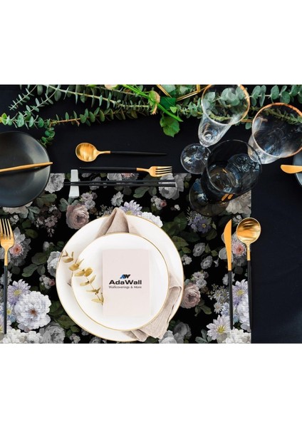 Siyah Çiçek Kumaş Amerikan Servis 4'lü Set - 35X50CM (Keten, Ulusl. Yıkama ve Solmama Sertifikası) fiyatları